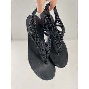 Zara flat sandals Black delicate crochet Size 38 US size 7.5 Slip On Boho Ibiza